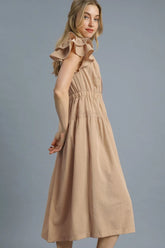 Umgee Ruffled Cap Sleeve Midi Dress with Contrast Trim Detail OutfitFlow
